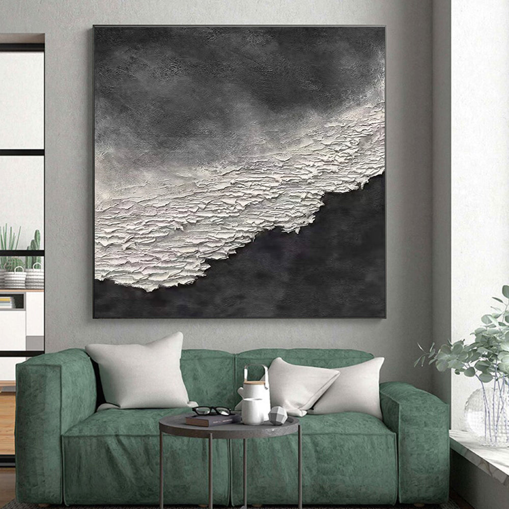 Big Painting in Black and White Textural Abstract Art PT260