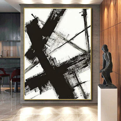 Cool Abstract Paintings - Black & White Dynamic Lines Abstract Art PT567