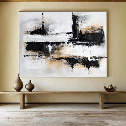 Large Contemporary Wall Art Black, White, and Beige Abstract Urban Scene HPS306