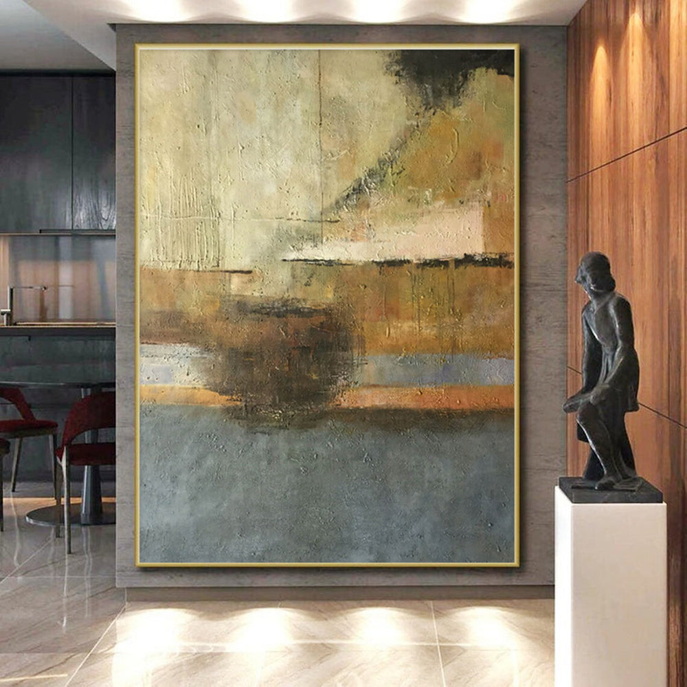 Unique Abstract Art Beige Brown Gray Textured Abstract Art PT384