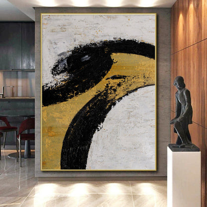 Unique Abstract Art with Black, Gold, and White, Handmade Art Piece PT285