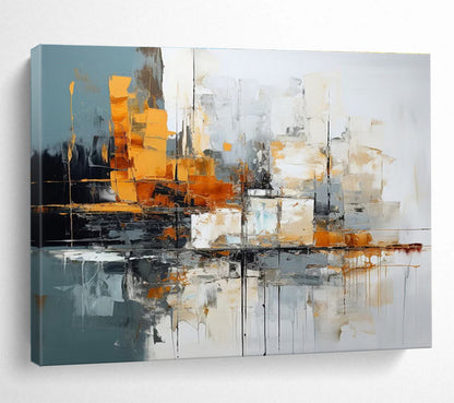 Large Size Orange, Gray & White Abstract Urban Landscape Art HPS164
