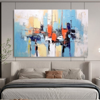 Oversized Abstract Wall Art Blue, Orange & White Abstract Urban Art HPS200