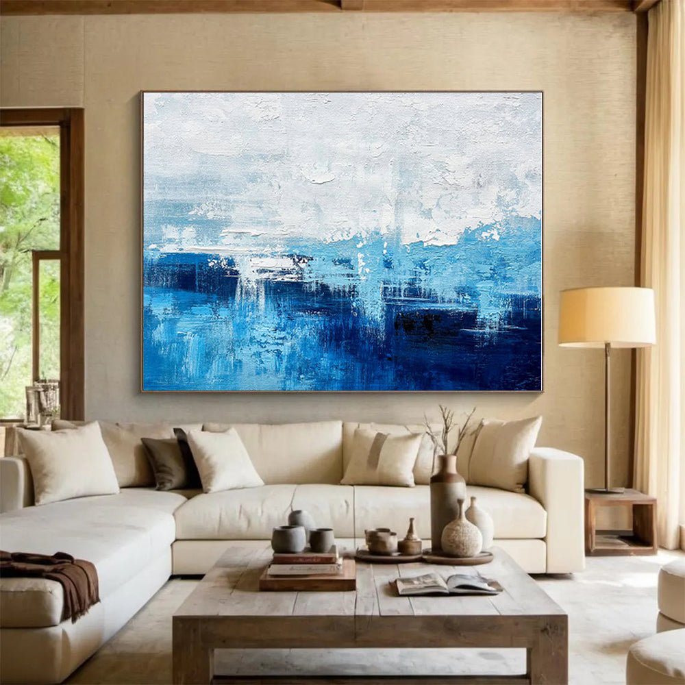 Hand-Painted Blue & White Coastal Abstract On Canvas HPS069