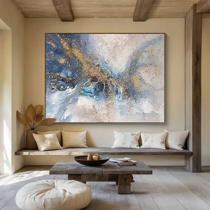Acrylic Modern Art Paintings Blue, Gray & Gold Abstract Fluid Art HPS155