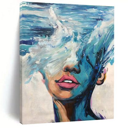 Acrylic Modern Art Paintings Blue, White, and Pink Abstract Portrait Painting DPS453