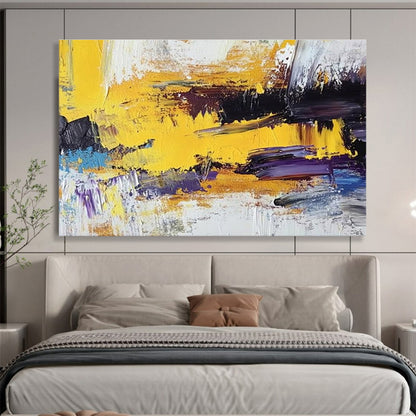 Acrylic Modern Art Paintings Yellow, Black, Purple & White Dynamic Abstract Art HPS236