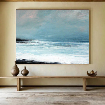 Hand Painting Light Blue & White Abstract Coastal Wave Art HPS187
