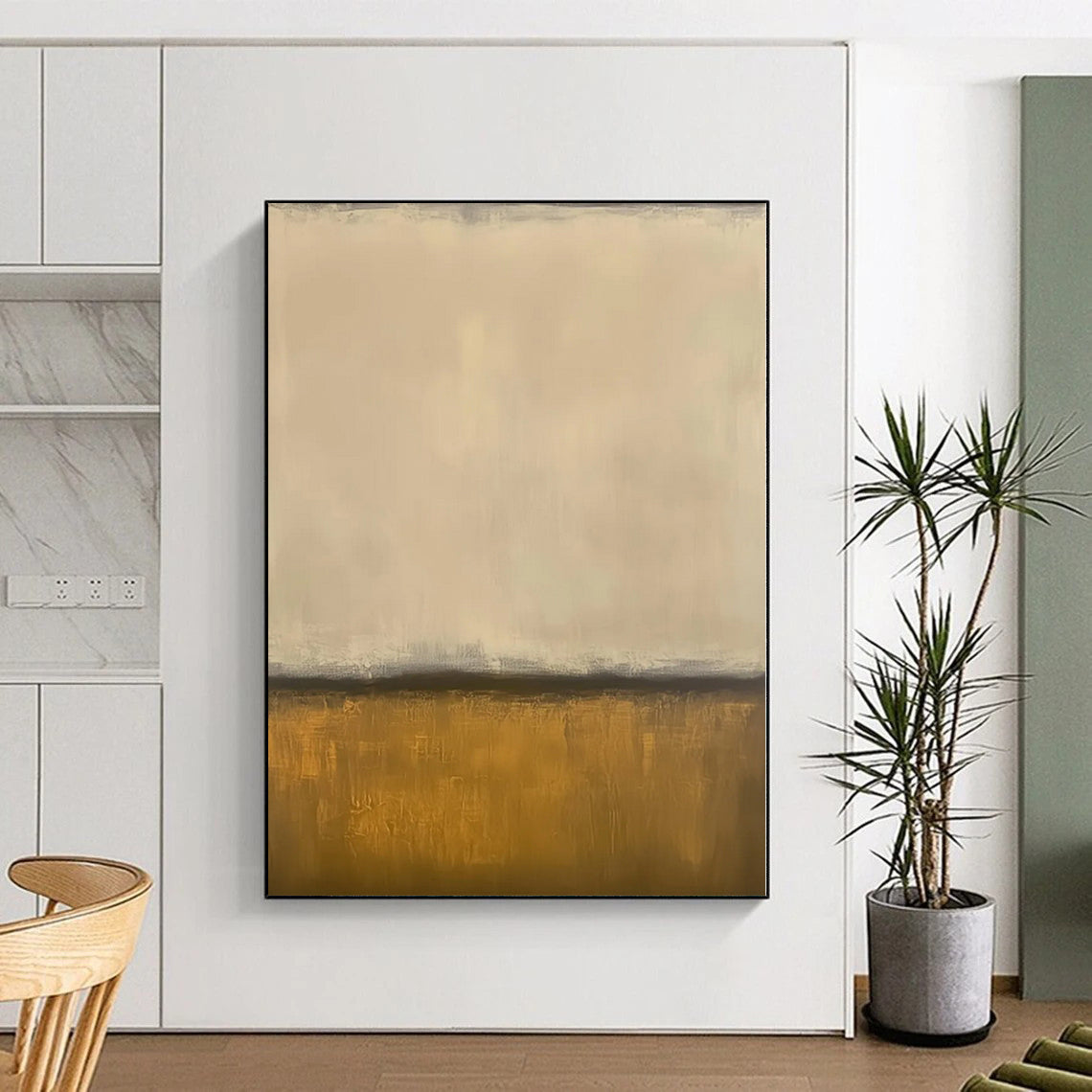 Hand Painted Art Beige & Gold Minimalist Abstract Painting On Canvas PT053
