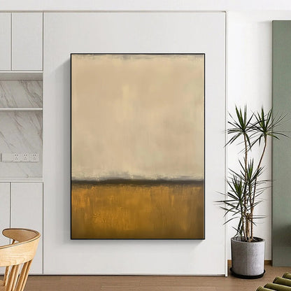 Hand Painted Art Beige & Gold Minimalist Abstract Painting On Canvas PT053