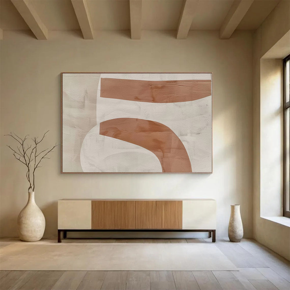 Minimalist Canvas Art Beige & Brown Curved Shapes Abstract On Canvas HPS050