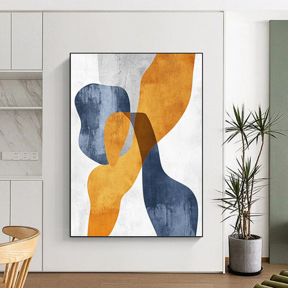 Handmade Art Orange, Blue & Gray Geometric Abstract Painting On Canvas PT124