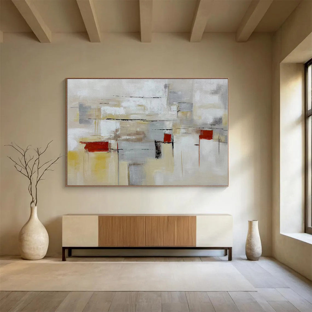 Minimalist Canvas Art Neutral Tones With Red Accents Abstract Painting On Canvas HPS130