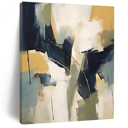Big Painting in Navy, White, Yellow, and Grey Abstract Shapes PT230