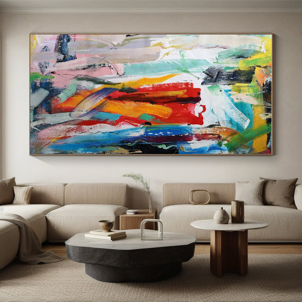 Large Size Multicolor Abstract Expressionist Acrylic Painting PT456