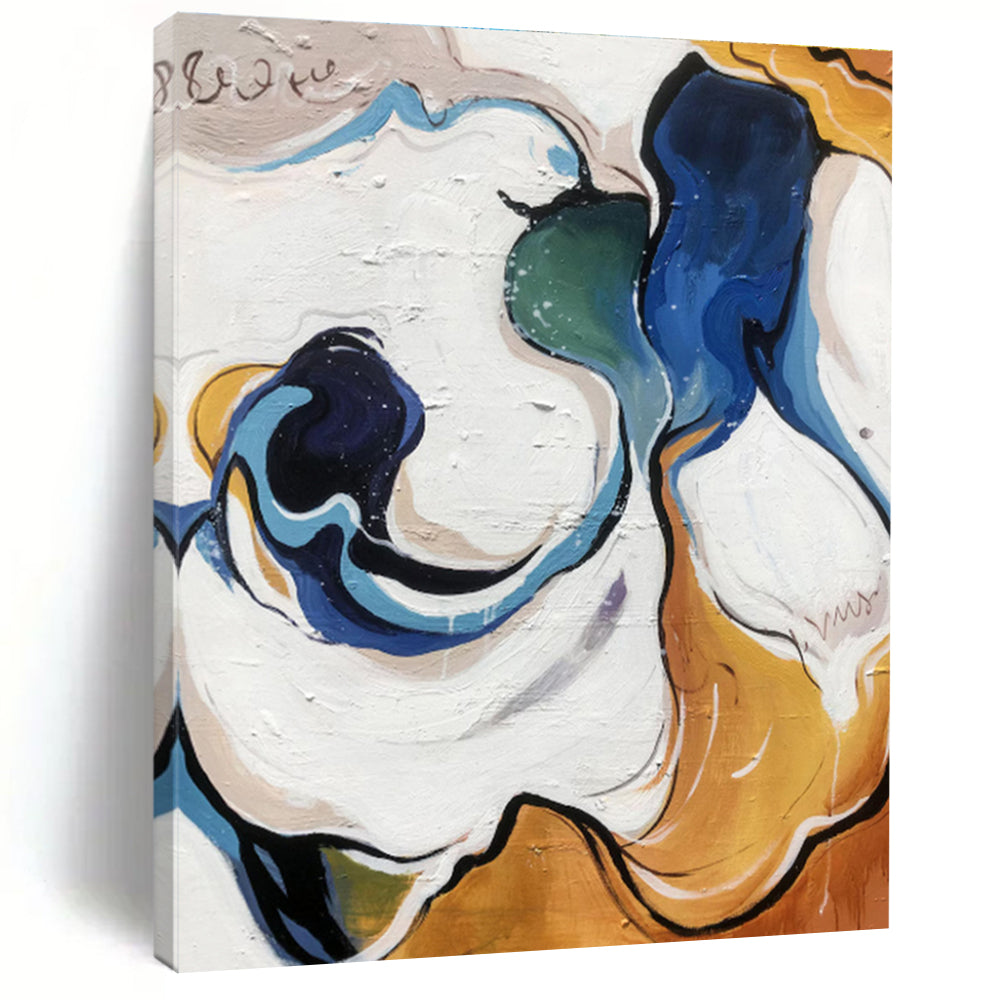 Cool Abstract Paintings Blue White Yellow Organic Abstract Art PT386