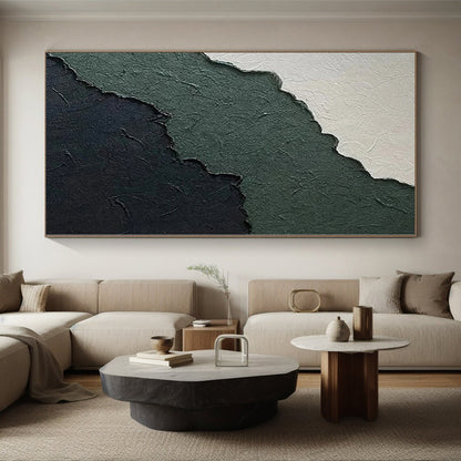 48x60 Green, Black & White Textured Abstract Painting On Canvas PT047