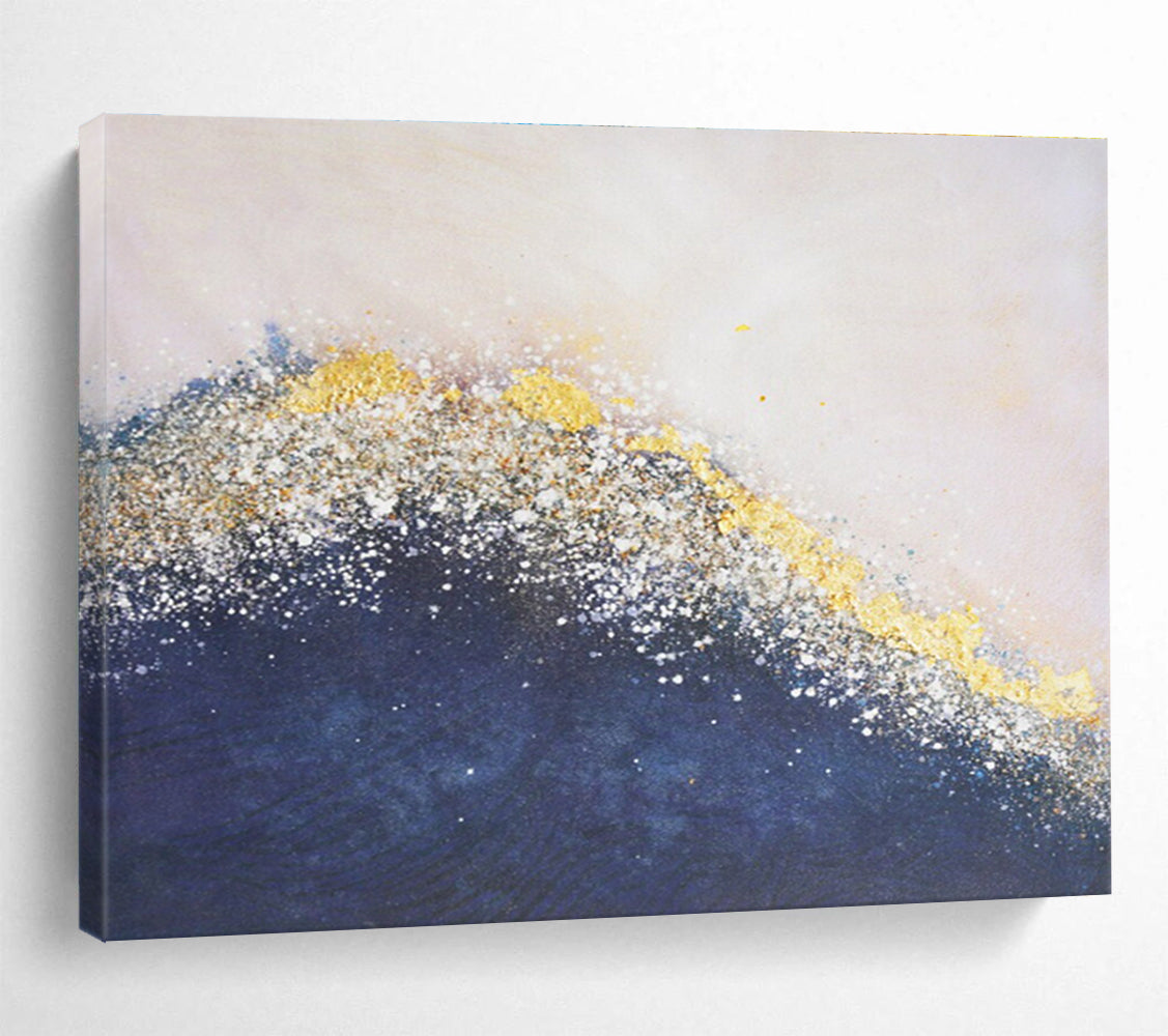 Hand Painted Art Navy Blue, Gold & White Textured Wave Abstract Painting HPS234