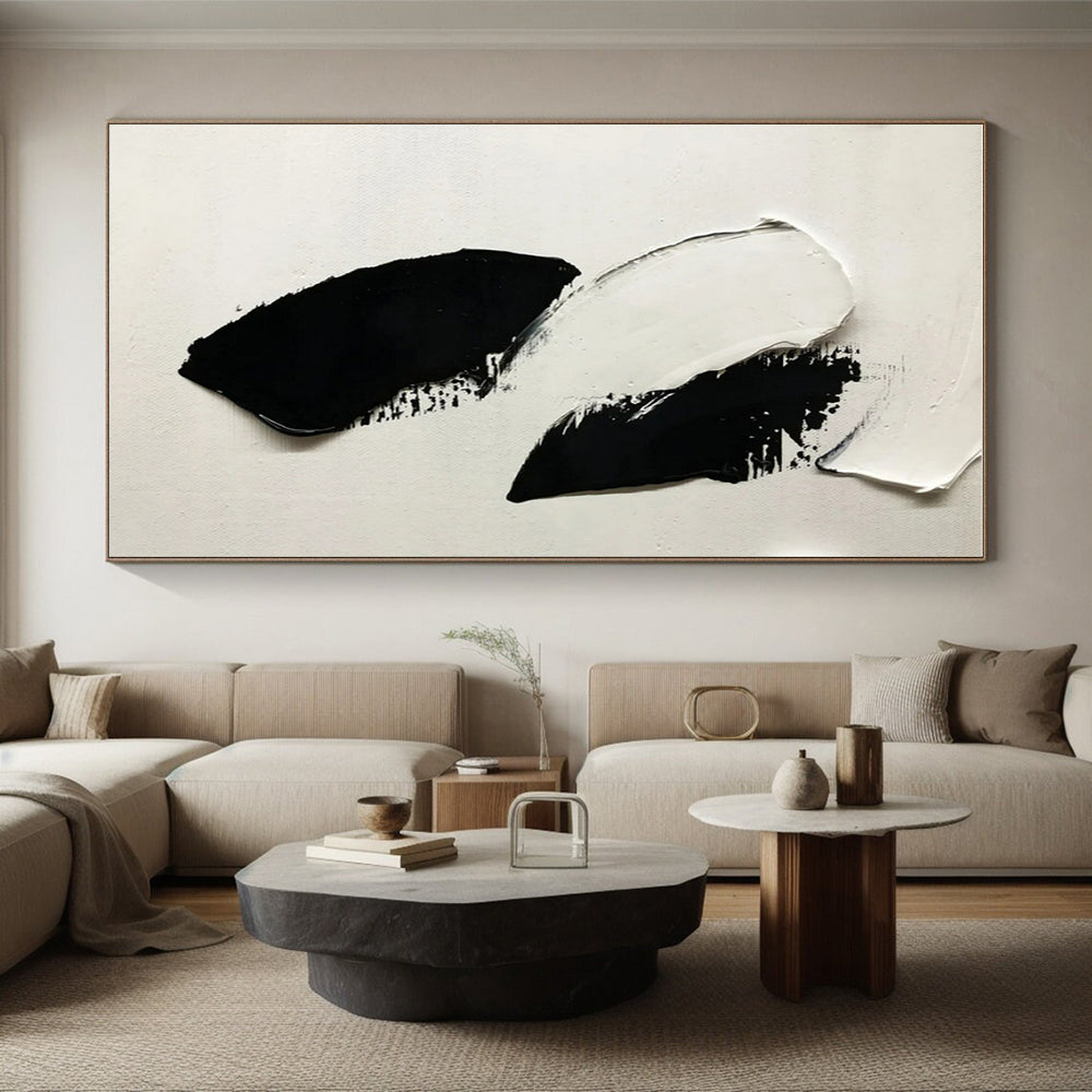Black & White Minimalist Canvas Art - Bold Brush Strokes Abstract Art PT564