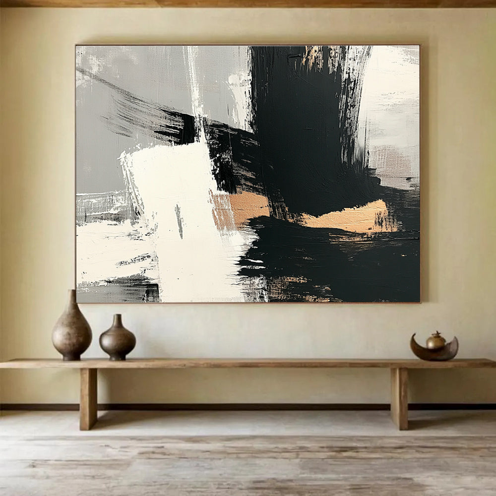 Cool Abstract Paintings Black, White, and Gold Minimalist Abstract Art HPS328