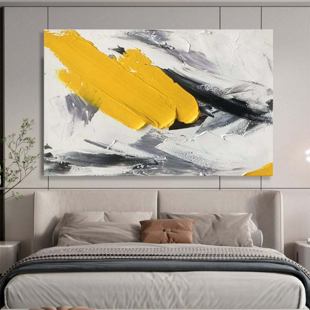 Large Contemporary Wall Art Yellow, Black, and White Textured Abstract Art HPS336