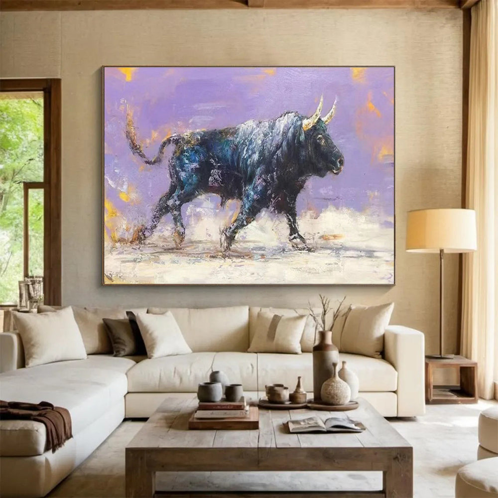 Huge Size Purple, Black, and Gold Abstract Bull Art HPS403