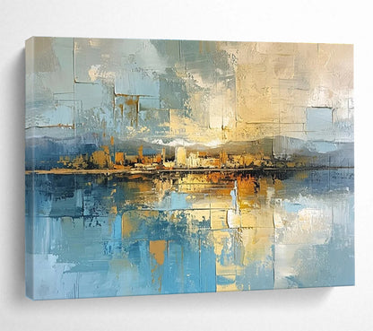 Large Size Blue & Beige Abstract Urban Reflection Art HPS196