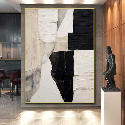 Hand Painted Art Black White Textured Abstract Collage Art PT331