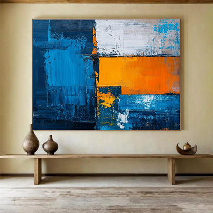 Unique Abstract Art Blue, Orange & White Geometric Abstract On Canvas HPS068