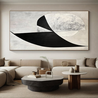 Custom Large Abstract Art For Living Room With Black, White, Gray Geometric Abstraction On Canvas PT189