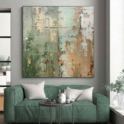 Handmade Art - Green, Beige & Gray Textured Abstract Art with Layered Details PT595