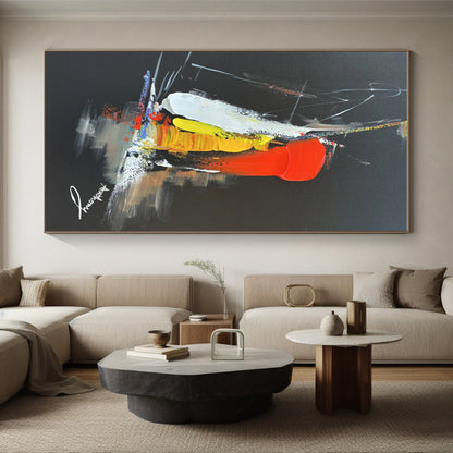 Large Contemporary Wall Art Red Yellow White Abstract Art on Black PT478