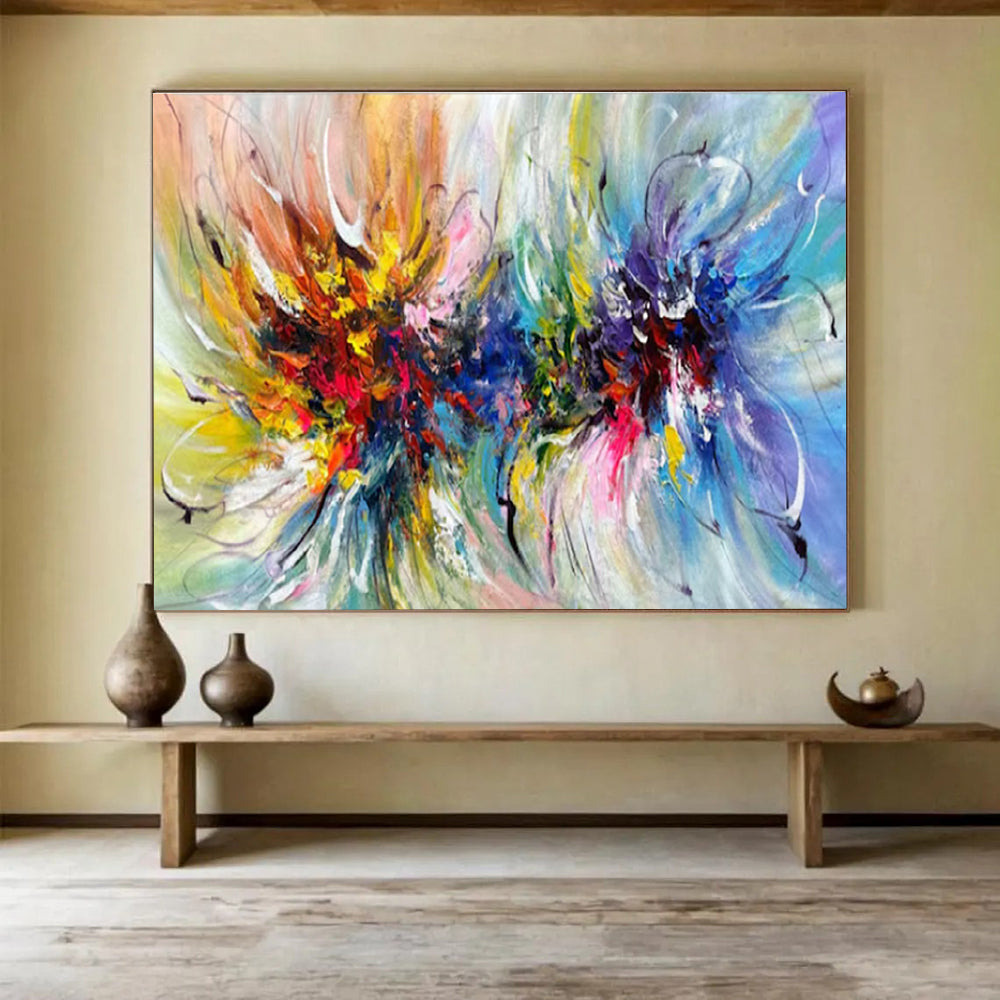 Large Size Multicolor Expressive Abstract Floral Burst Art HPS344
