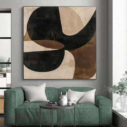 Handmade Art - Black, Brown & Beige Geometric Abstract Art with Flowing Forms PT600