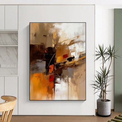 Huge Size Brown and White Abstract Cityscape, Oversized Abstract Wall Art PT519
