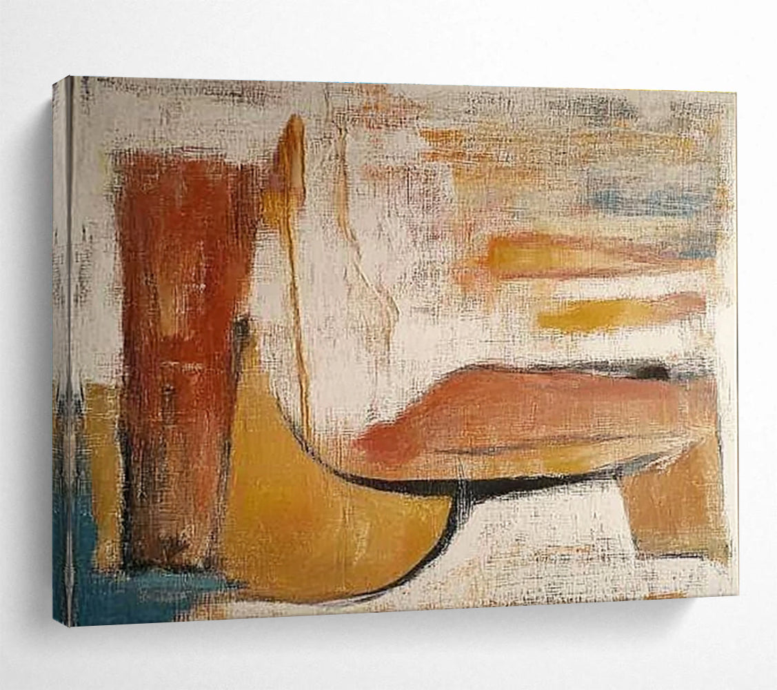 Minimalist Canvas Art Earth Tones (Brown, Beige, Blue) Geometric Abstract Painting HPS237