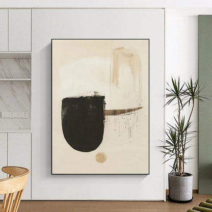 Minimalist Canvas Art Beige Black Abstract Shape Art PT374
