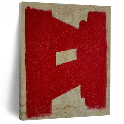 Handmade Art Red and Beige Geometric Abstract Art PT640