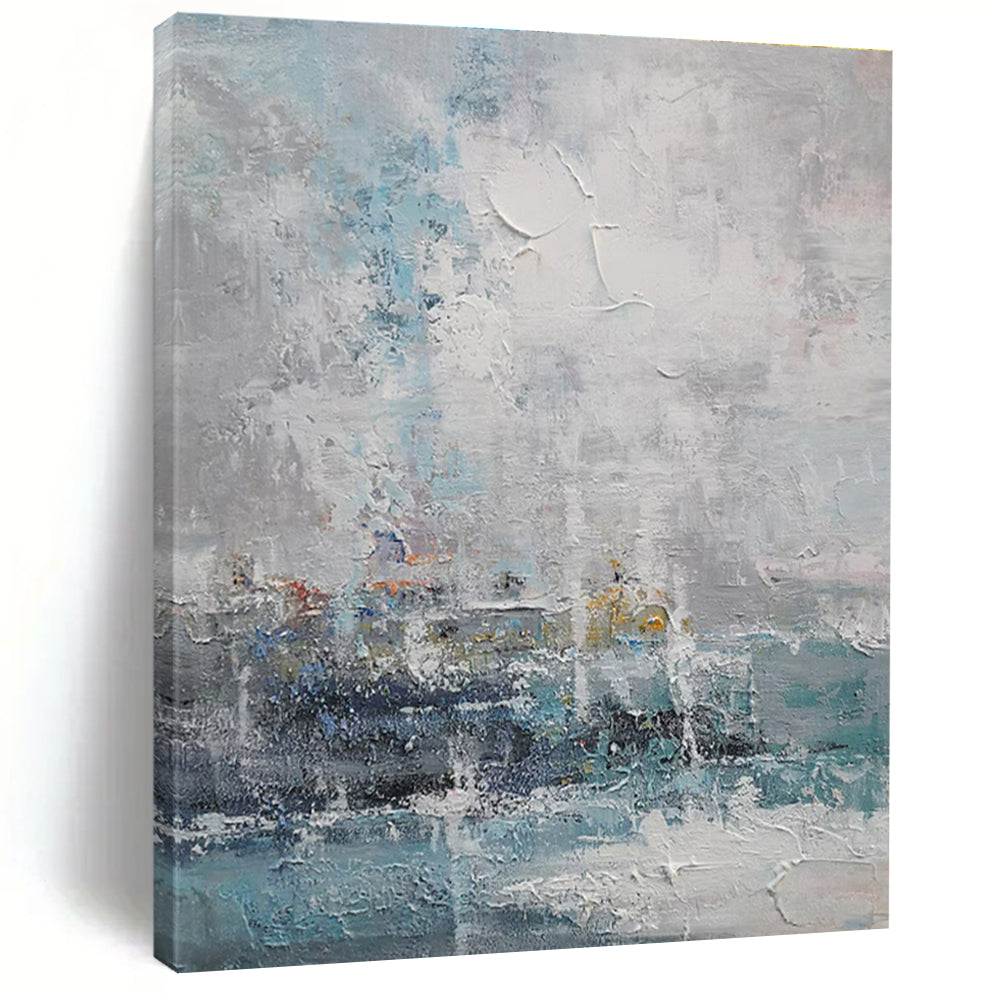 Acrylic Modern Art Paintings Blue, Gray, and White Textured Coastal Abstract Art PT690