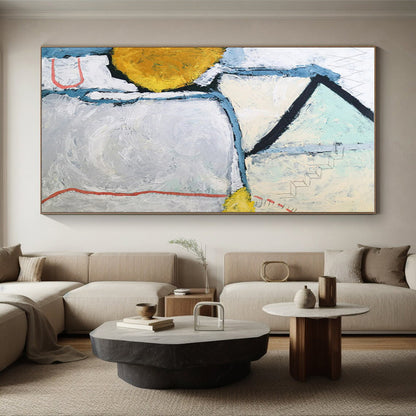 Oversized Abstract Wall Art Gray, Yellow, and Red Geometric Abstract Art PT826