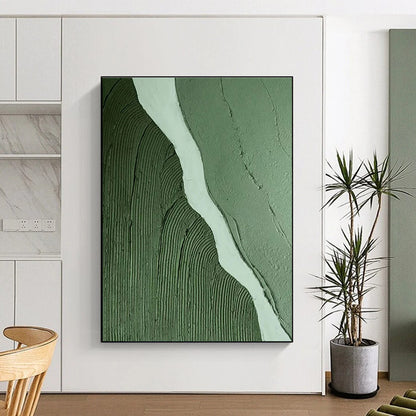 Minimalist Canvas Art Green and White Abstract Landscape, Modern Art Acrylic PT543