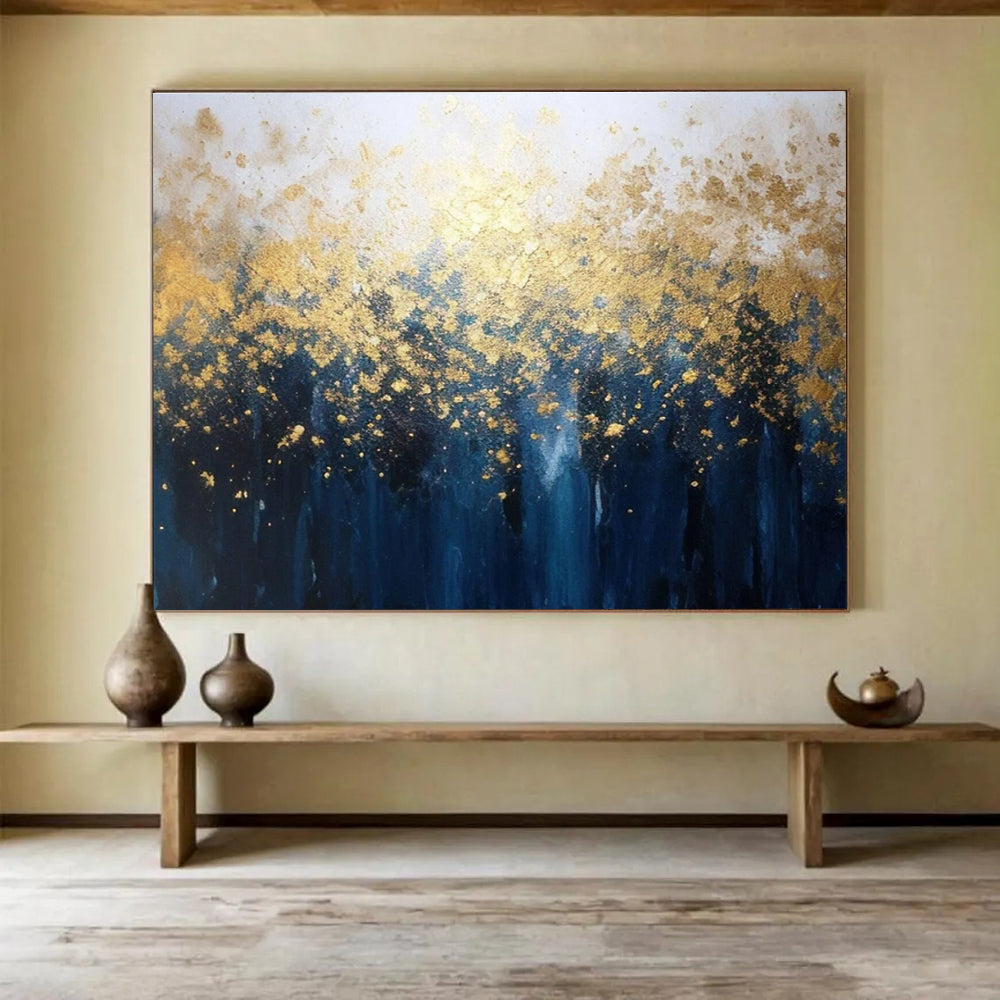 Unique Abstract Art Navy & Gold Abstract Forest Art HPS195