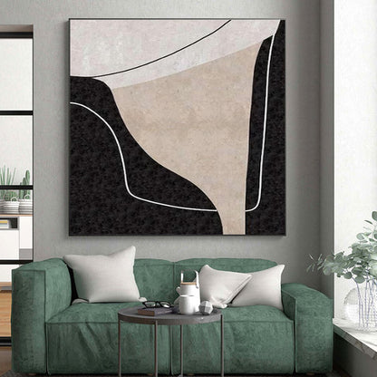 Minimalist Canvas Art Black, Beige, and White Organic Abstract Art PT712