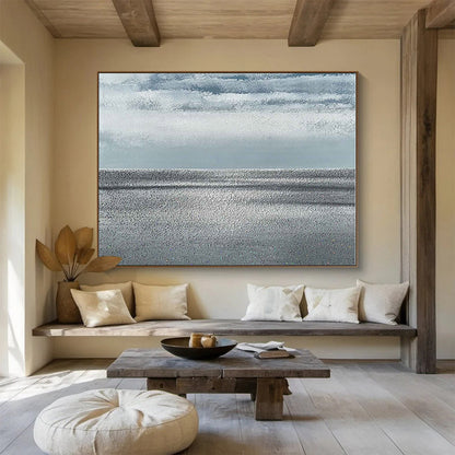 Hand-Painted Gray & White Textured Seascape Abstract Painting On Canvas HPS129