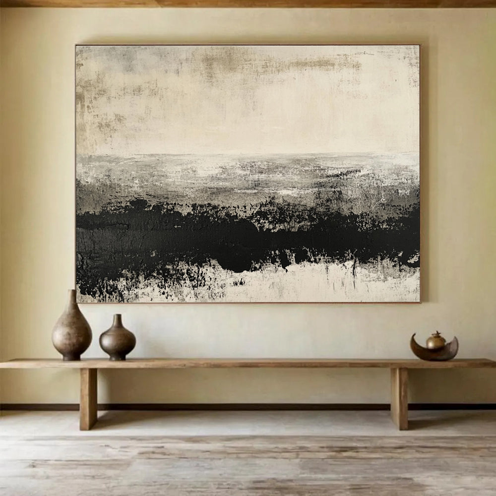 Modern Art Acrylic Gray & Black Textured Landscape Abstract Painting HPS259