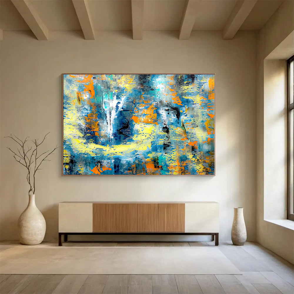 Hand Painting Blue, Orange & Yellow Energetic Abstract Art HPS162