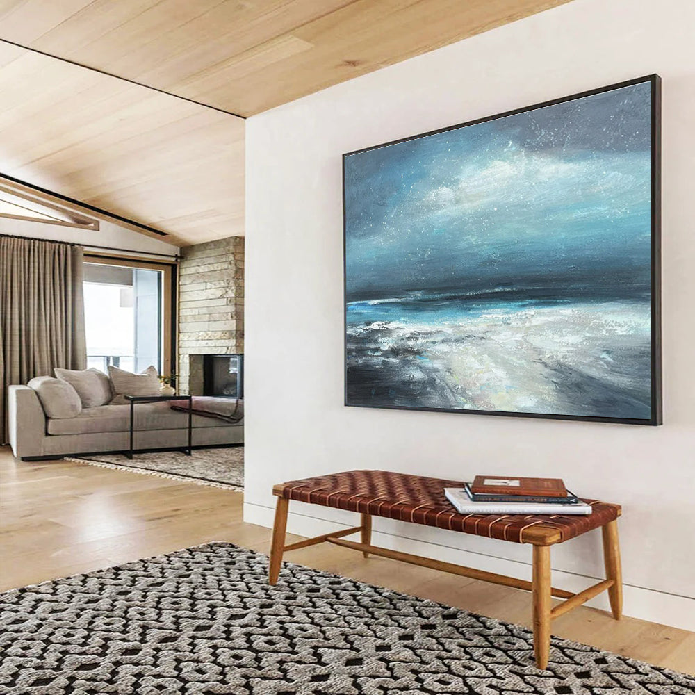 Paintings For House Blue, Gray, and White Abstract Seaside Art HPS410