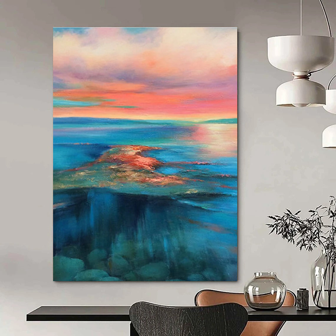 Large Size Colorful Coastal Sunset Abstract Sea and Sky Painting DPS443