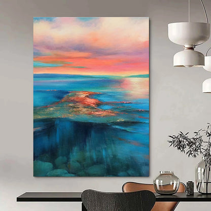 Large Size Colorful Coastal Sunset Abstract Sea and Sky Painting DPS443