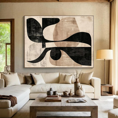 Unique Abstract Art Black Beige Geometric Shapes Modern Artwork PT433